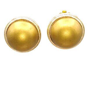 Vintage Burnished Gold Dome Earrings, Elegant Cabochon Button Clip Ons, Classic
